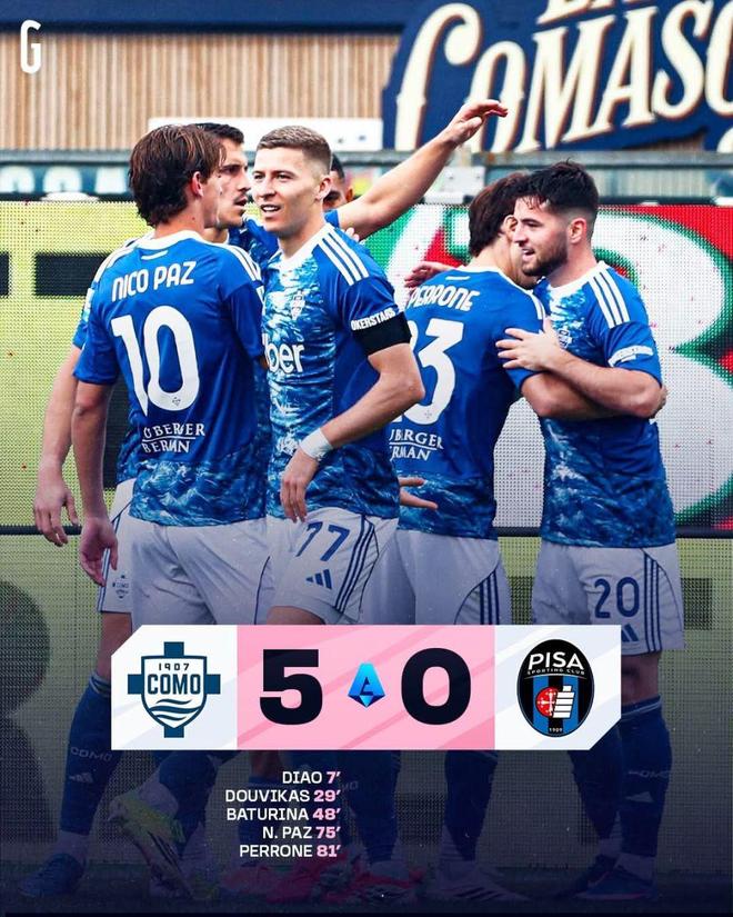 科莫5-0血洗比萨冲击欧冠席位